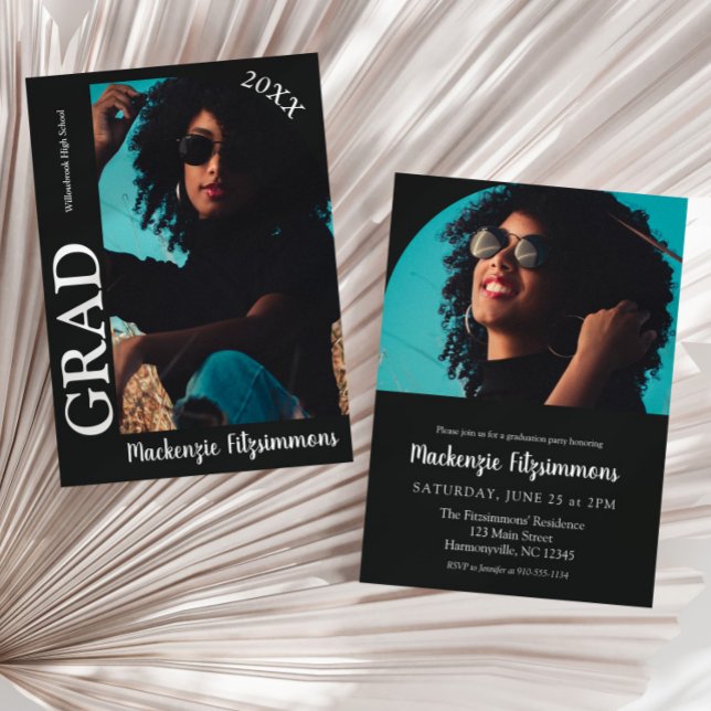 Modern Photo Graduation Invitation (Black Modern Photo Graduation Invitation)