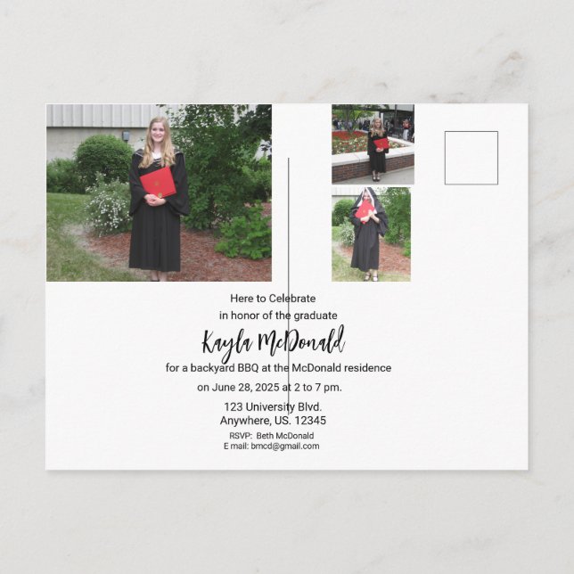 Modern Photo Graduation Invitation BBQ Postcard (Back)
