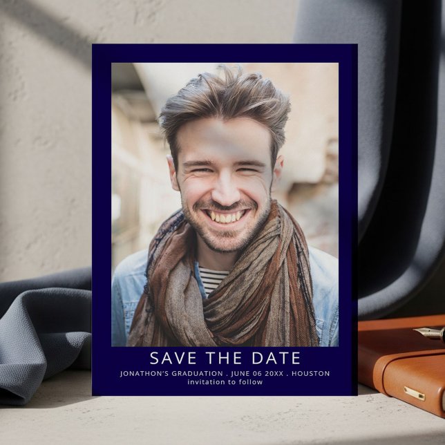 Modern Photo Graduation Navy Blue Save The Date (Creator Uploaded)