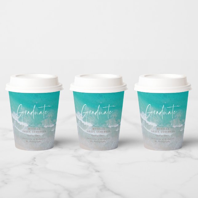 Modern photo graduation ocean beach script modern  paper cups (Multi)