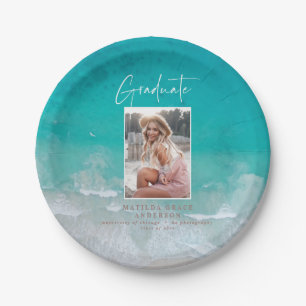Modern photo graduation ocean beach script  paper plate