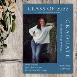 Modern Photo Graduation Open House Blue Invitation