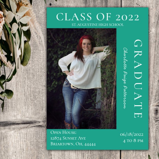 Modern Photo Graduation Open House | Green Invitation (Green Modern Photo Graduation Open House Invitation)