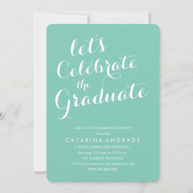 Modern Photo Graduation Party Aqua White Invitation (Front)