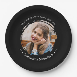 Modern Photo Graduation Party Black Paper Plate