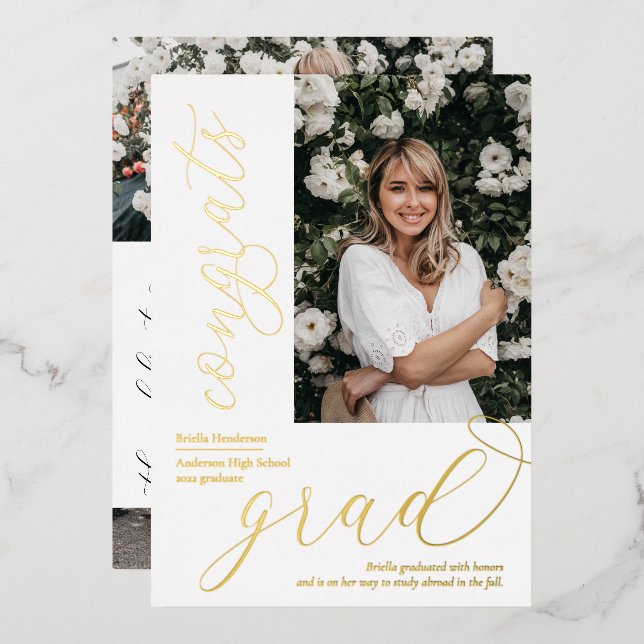 Modern Photo Graduation Party Foil Invitation (Front/Back)