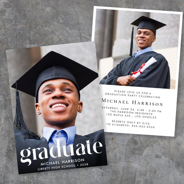 Modern Photo Graduation Party Invitation (A personalized photo graduation party invitation to celebrate the graduate's achievements)