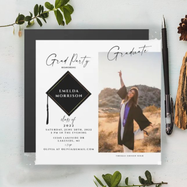 Modern Photo Graduation Party Magnetic Invitation (Creator Uploaded)