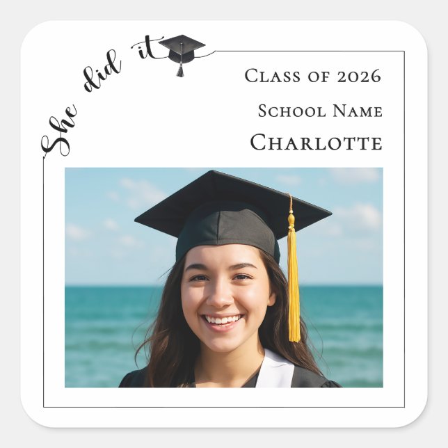 Modern photo Graduation Party Square Sticker (Front)