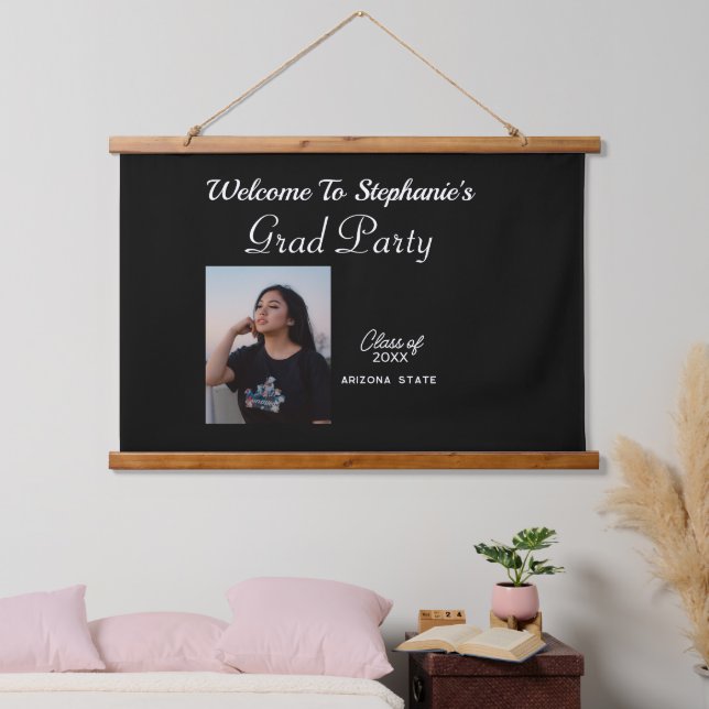 Modern Photo Graduation Party Welcome Sign Hanging Tapestry (Bedroom)
