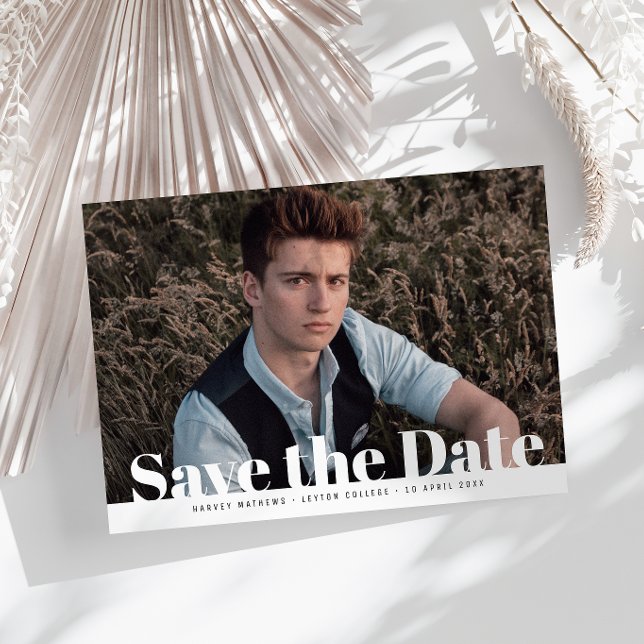 Modern photo graduation save the date postcard (Creator Uploaded)