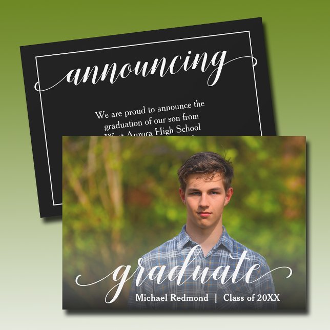 Modern Photo Graduation Script Announcement (Modern photo graduation announcements - PRINTED and/or INSTANT DOWNLOAD)