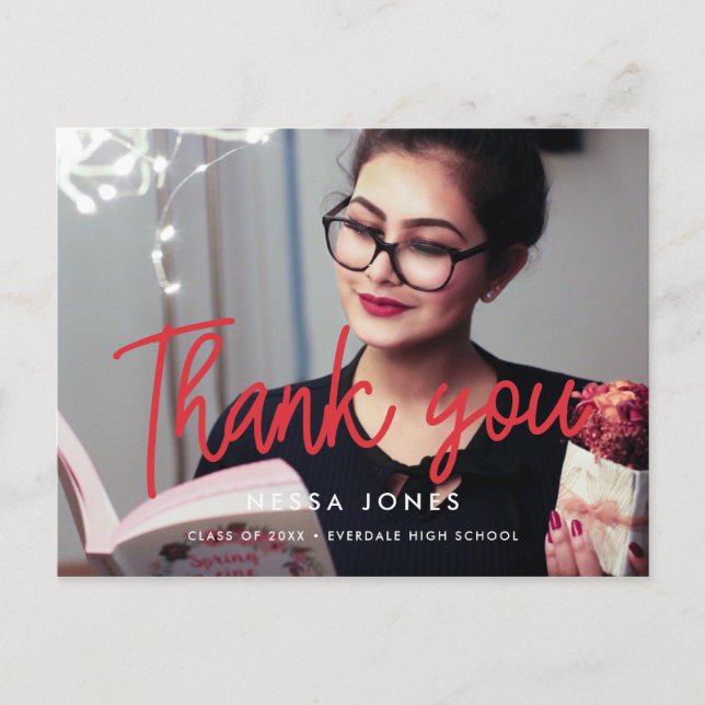 Modern Photo graduation Thank you Postcard (Front)