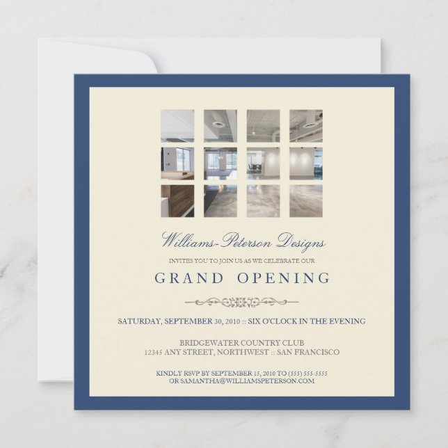 Modern Photo Grand Opening Invitation (blue) (Front)