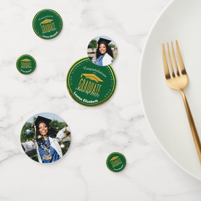 Modern Photo Green Gold Graduation Table Confetti (Group)
