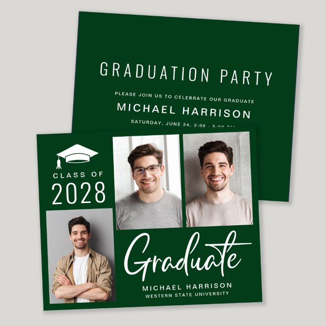 Modern Photo Green Graduation Party Invitation (Creator Uploaded)