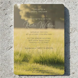 modern photo green meadow bridal shower invitation