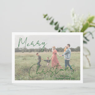 Modern Photo Green Rustic Script Elegant Christmas Holiday Card