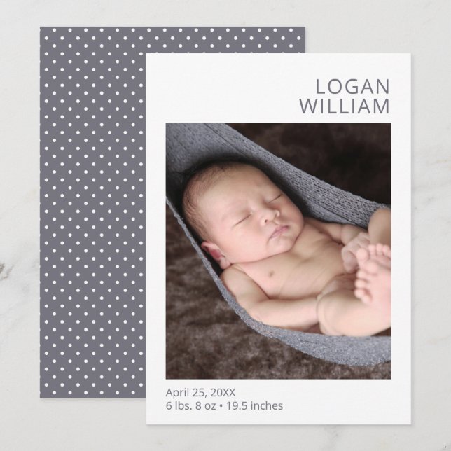 Modern Photo Grey Birth Announcement (Front/Back)