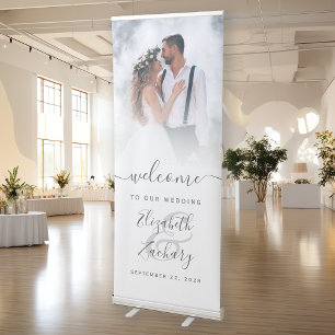 Modern Photo Grey Typography Wedding Welcome Retractable Banner