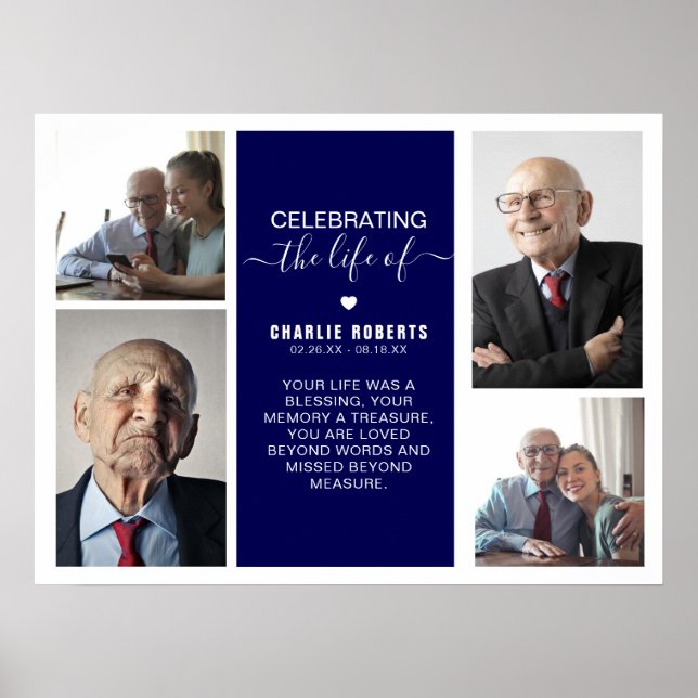 Modern Photo Grid Memorial | Funeral Poster (Front)