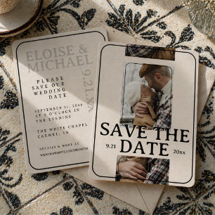 Modern Photo Grid with Bold Serif Save the Date Invitation