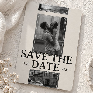 Modern Photo Grid with Bold Serif Save the Date Invitation