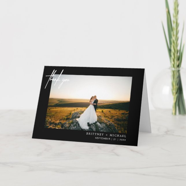 Modern Photo Hand-Lettered Thank You Black (Front)