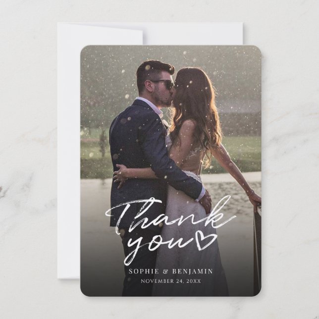 Modern Photo Hand-Lettered Wedding Thank You Card (Front)