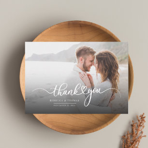 Modern Photo Hand Lettered Wedding Thank You Card