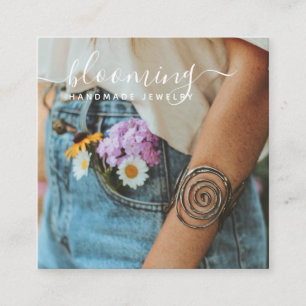 Modern photo handmade jewelry script social media square business card