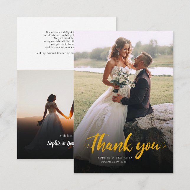 Modern Photo Handwritten Wedding Thank You Card (Front/Back)