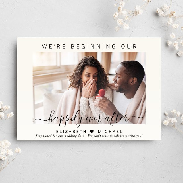 Modern Photo Happily Ever After Cream Engagement Announcement (Creator Uploaded)