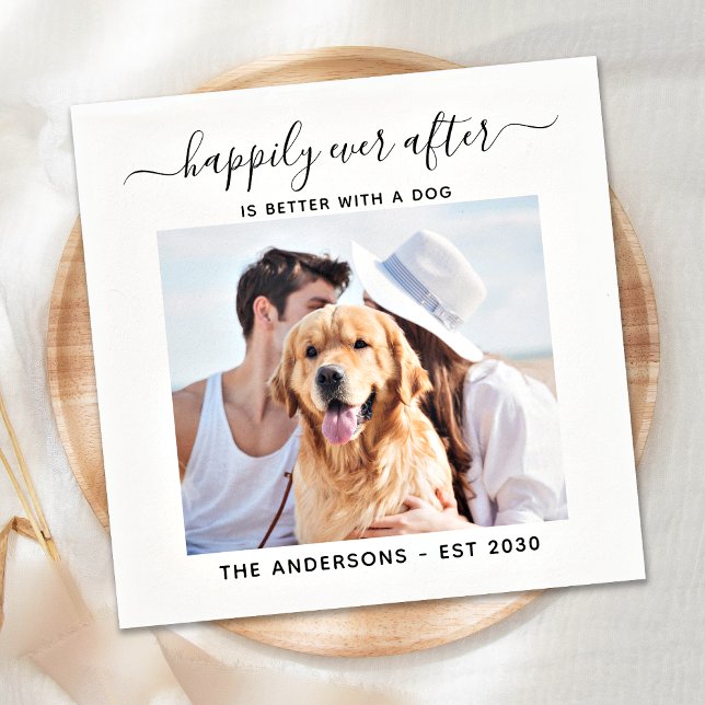 Modern Photo Happily Ever After Custom Wedding Napkin (Creator Uploaded)