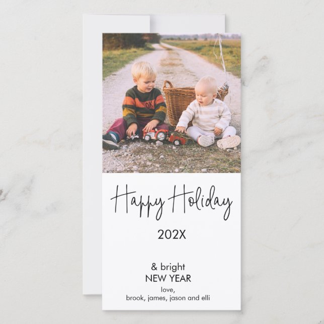 Modern Photo Happy Holidays Christmas Photocard Announcement (Front)