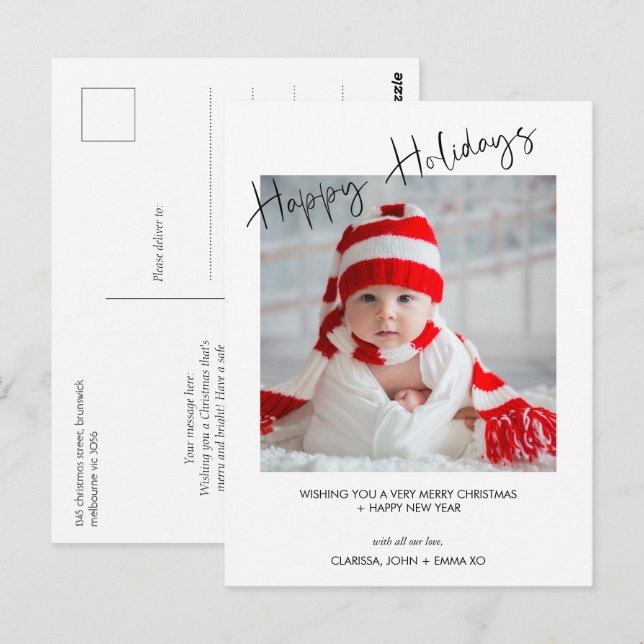 Modern Photo Happy Holidays Christmas Postcard (Front/Back)