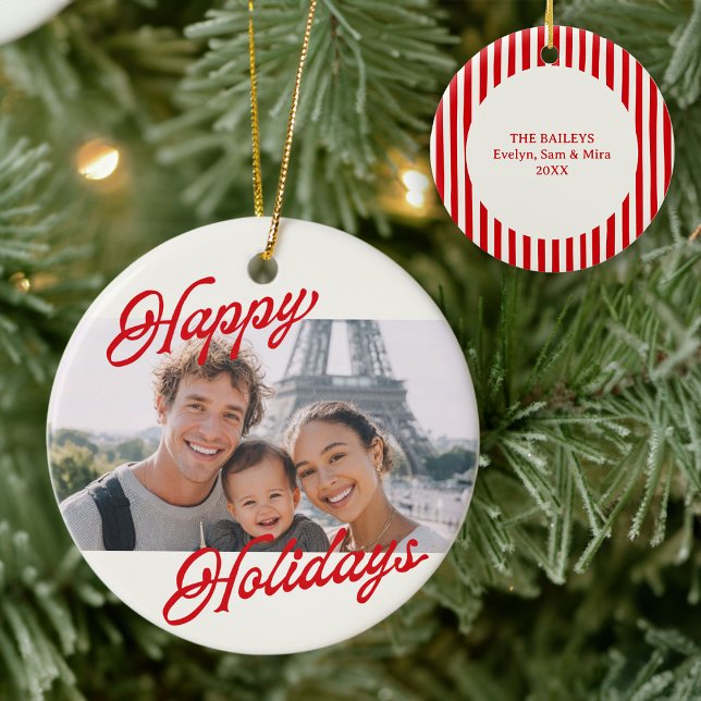 Modern Photo Happy Holidays Family Keepsake Ceramic Tree Decoration (Creator Uploaded)