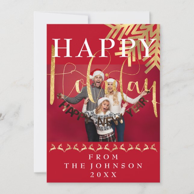 Modern Photo Happy New Year Holiday Red Gold (Front)