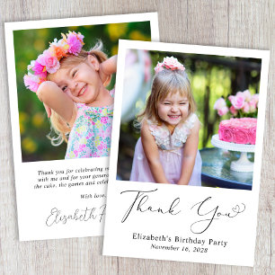 Modern Photo Heart Script Birthday Thank You Card