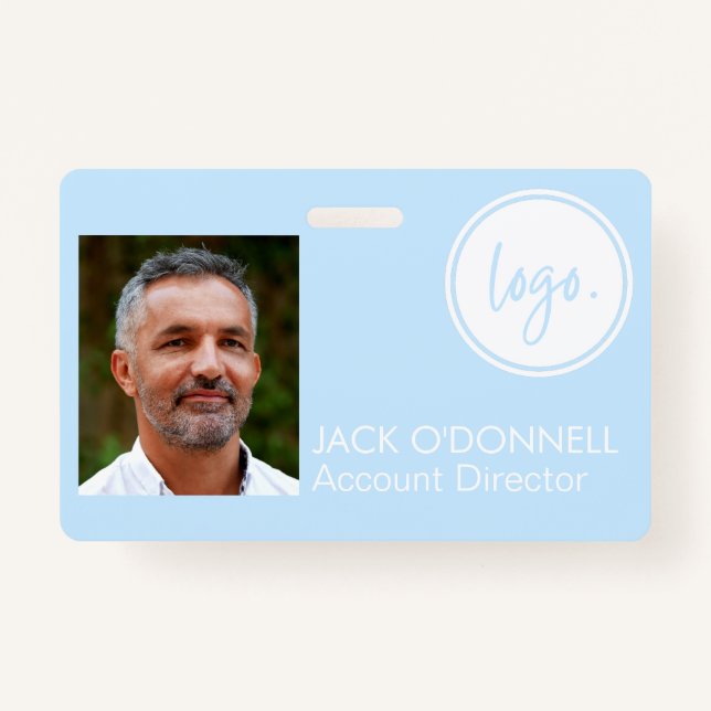 MODERN PHOTO IDENTIFICATION BUSINESS LOGO BLUE ID BADGE (Front)