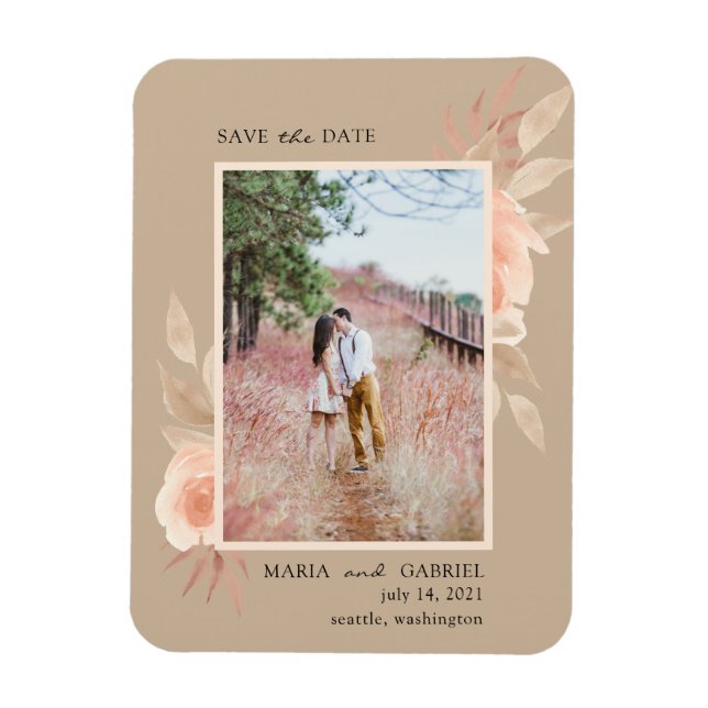 Modern photo in beige frame. Blush pink Flower Magnet (Vertical)