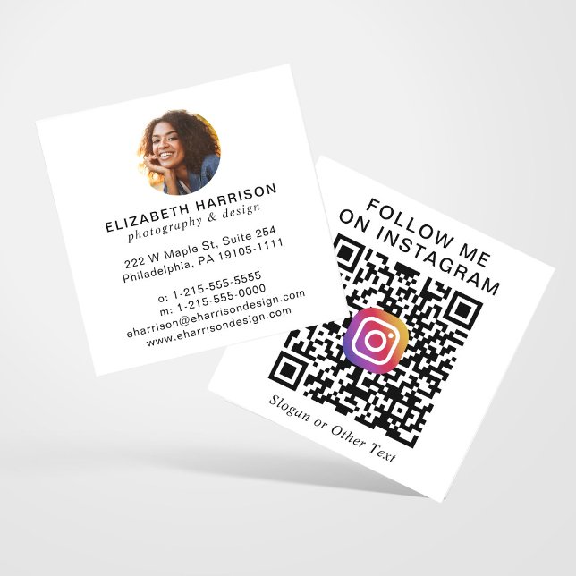 Modern Photo Instagram QR Code Square Business Card (Creator Uploaded)