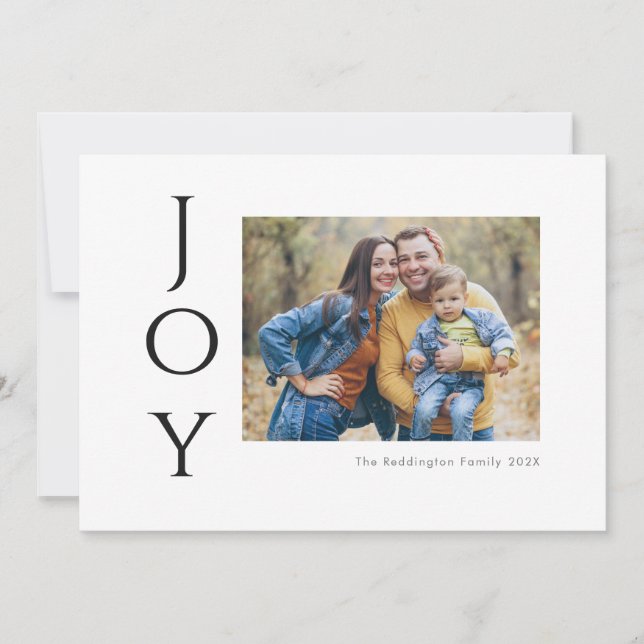 Modern Photo Joy Black & White Holiday Card (Front)