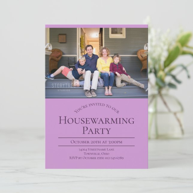 Modern Photo Lavender Purple Housewarming Invitation (Standing Front)