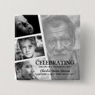 Modern Photo Life Story Collage Funeral 15 Cm Square Badge