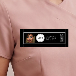 Modern PHOTO & Logo Black White Lashes Artist  Name Tag
