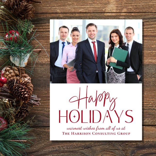 Modern Photo Logo QR Code Corporate Christmas Holiday Postcard (Spread the joy of the season and strengthen business relationships with our elegant holiday card)