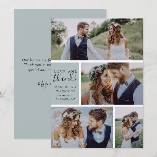 Modern Photo Love and Thanks Wedding Thank You Card (Front/Back)