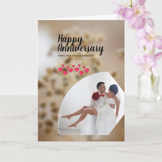 Modern Photo Love Husband Wife Happy Anniversary Card (Orchid)