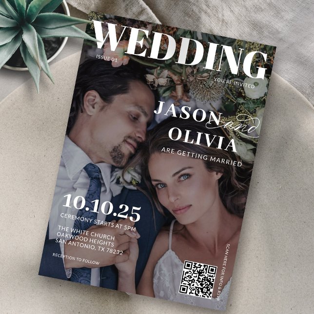 Modern Photo Magazine Cover Unique Wedding Invitation (Creator Uploaded)